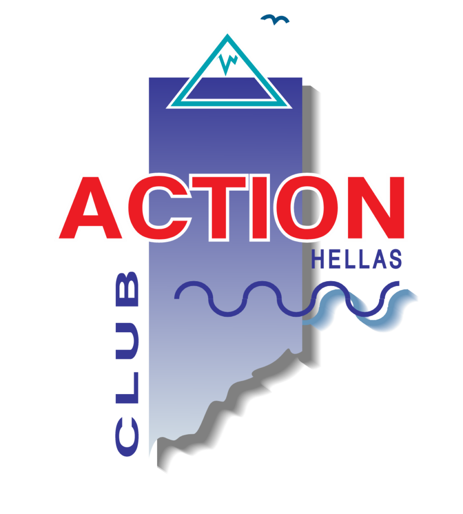Logo action club hellas μπλέ φόντο - γαλάζιο βουνό - κύμα